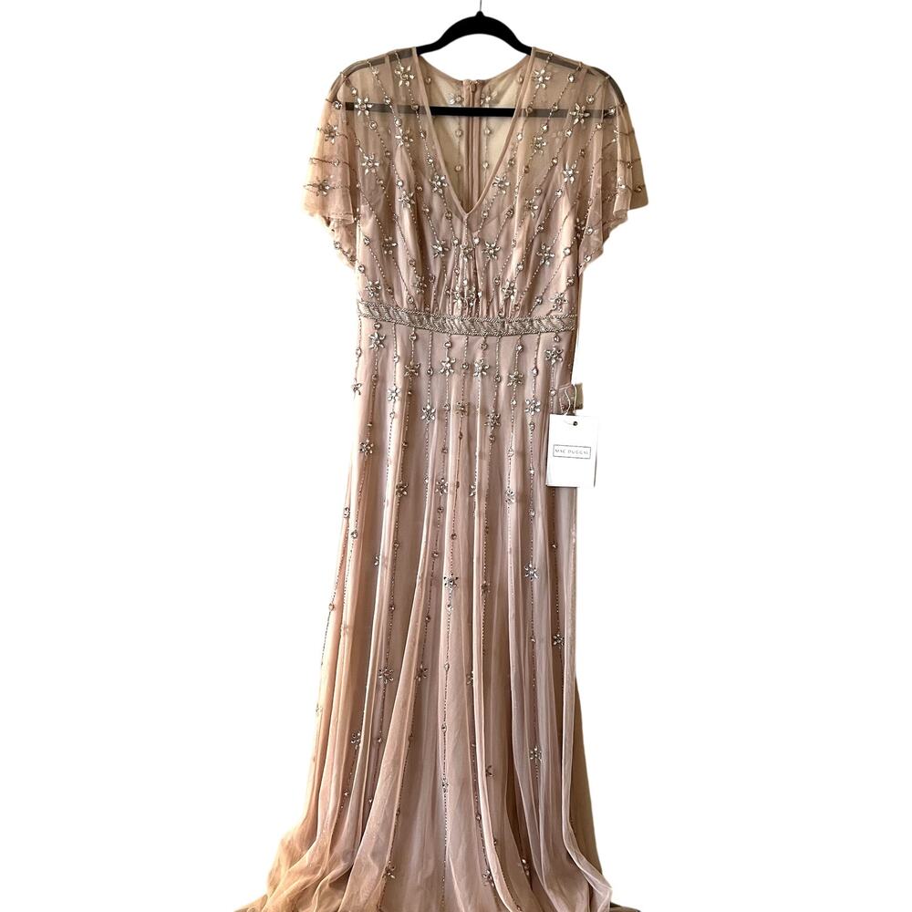 Mac Duggal Pink V Neck Flutter Sleeve A Line Gown maxi dress size 4 UB - Picture 2 of 9